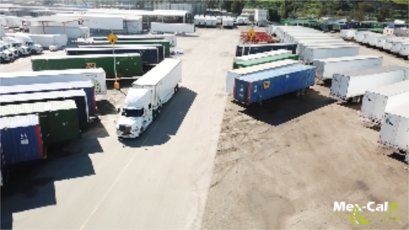 Intermodal transportation. Truck yard by Mex-Cal Trucking company.