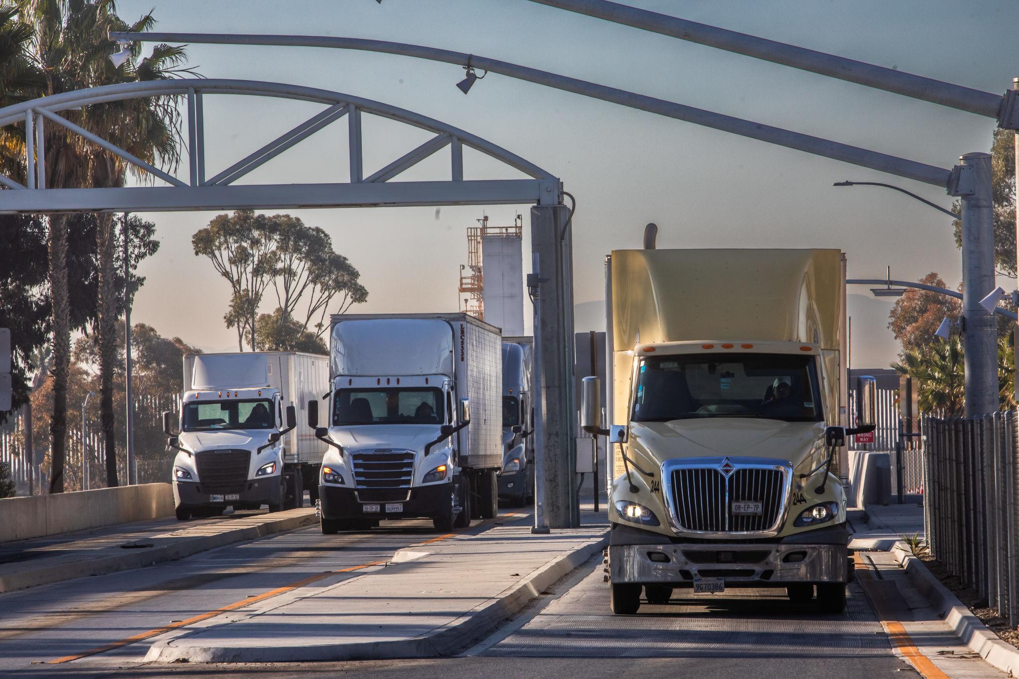Commercial freight trucks at the Tijuana San Diego border